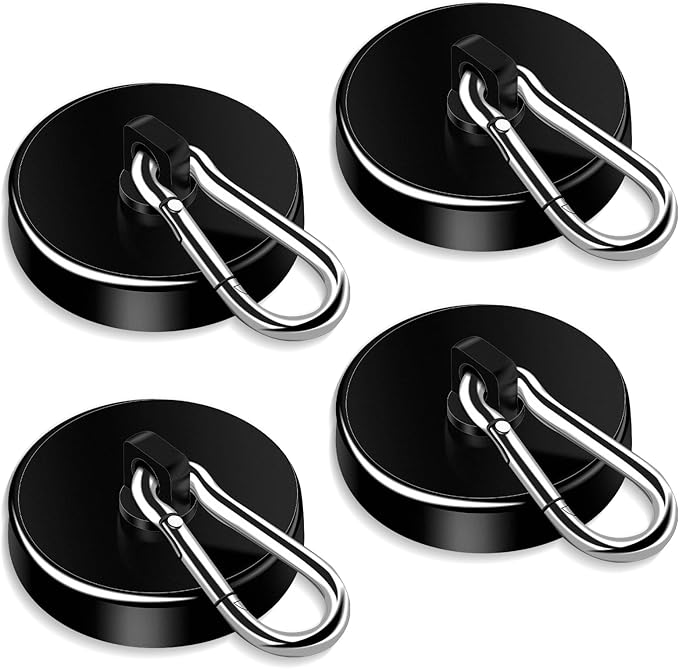 DIYMAG Black Magnetic Hooks,200LBS Strong Heavy Duty Neodymium Magnet Hooks ，Strong Magnetic Hooks for Hanging at Home, Office Locker, Workplace, Refrigerator, Cruise Ship or Travel, 4 Pack