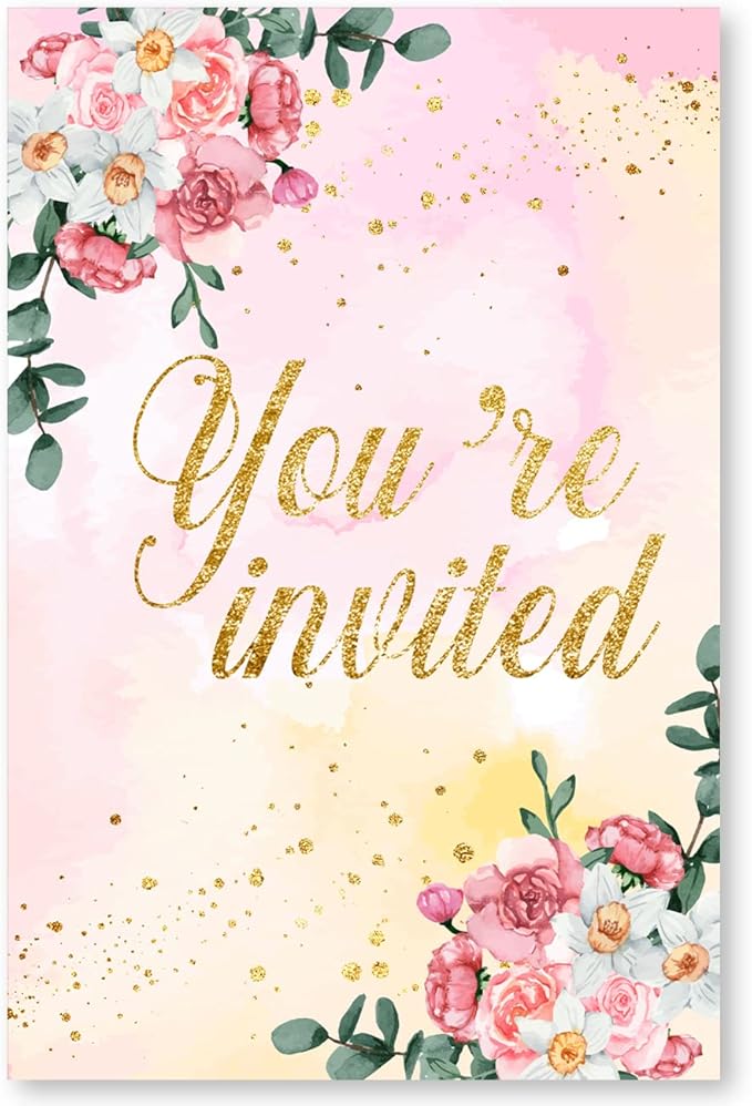 Soiceu Floral Gold Foil Sweet Sixteen Birthday Party Invitations with Envelopes Set of 20 Gold Glitter Pink Flowers Sweet 16 16th Birthday Party Invites