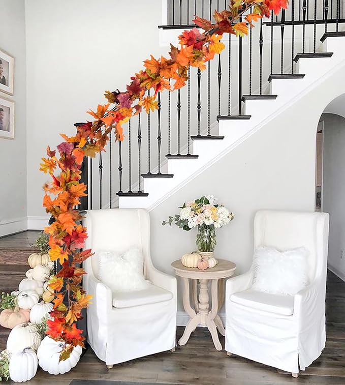 DearHouse 6 Pack Fall Garland Maple Leaf Clearance, 5.9Ft/Piece Hanging Vine Artificial Autumn Garland Thanksgiving Decor for Home Wedding Fireplace Party Christmas (Multicolor)