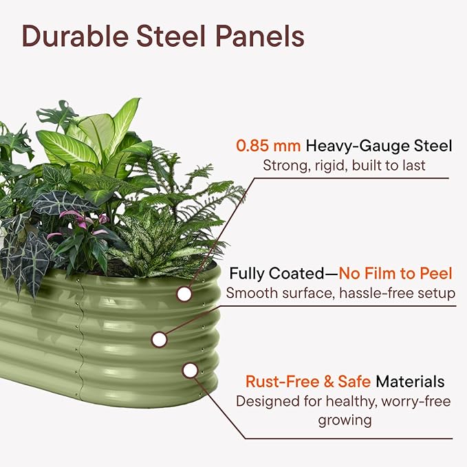 6-Pack Galvanized Raised Garden Bed 8x4x1.5 | 10x2x1.5 ft, 18" Tall Metal Planter Boxes Outdoor for Vegetable Herbs, Modular Raised Flower Bed for Gardening with Zn-Al-Mg Coated - Moss Green