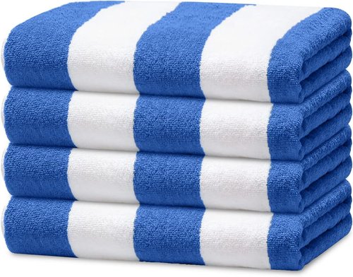 Avalon Towels Cabana Beach Towels - Oversized 30x60 Inches, 100% Ring Spun Cotton, Quick Drying & Super Soft (Blue Stripe)