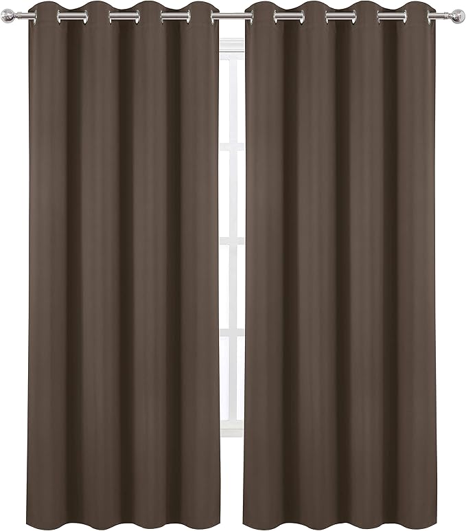 LEMOMO Chocolate Brown Thermal Blackout Curtains/52 x 108 Inch/Set of 2 Panels