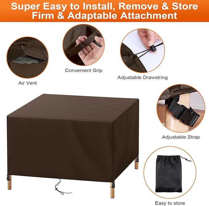 Patio Furniture Cover Rectangle 76"(L) x 56"(W) x 30"(H), Custom Heavy Duty 420D Waterproof Outdoor Cover with Drawstring & Buckles for Table Chair Garden, Coffee