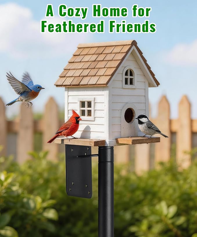 Heavy Duty Bird House Pole for Outdoor, 75” Adjustable Metal Bird Feeder Pole, 6.7 inch Wide 5-Prong Base, 1 inch Diameter Mounting Pole for Smart Bird Feeder, Bluebird House, Patios & Gardens