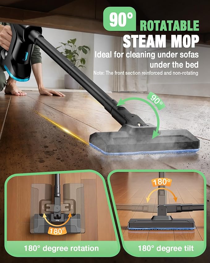 Heavy Duty Steam Mop for Floor Cleaning, 14-in-1 Lightweight Detachable Handheld Steam Cleaner with Multi-Purpose&Powerful, No-Chemical Floor Steamer for Home|Hardwood|Grout|BBQ|Window(Black)