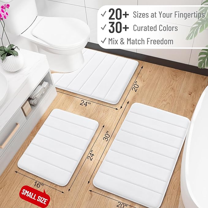 OLANLY Memory Foam Long Bathroom Rugs Runner 70x24, Super Soft Absorbent Bath Mat, Quick Dry, Machine Washable Shower Floor Rugs, Bathmat Carpet, Bathroom Home Decor Accessories, White