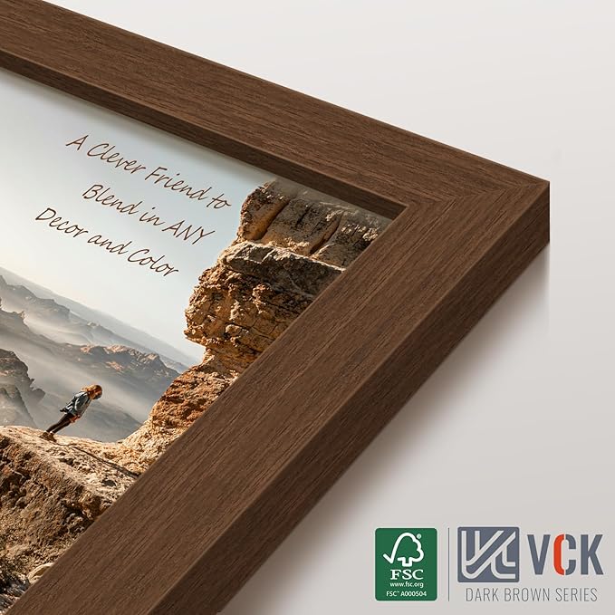 VCK 8.5x11 Picture Frame Set of 4 - Brown, Gallery-Quality Wood Poster Frames, 1.1-Inch Wide Border, Polished Plexiglass, Vertical or Horizontal Wall & Tabletop Display for Photo/Art/Prints, Brown