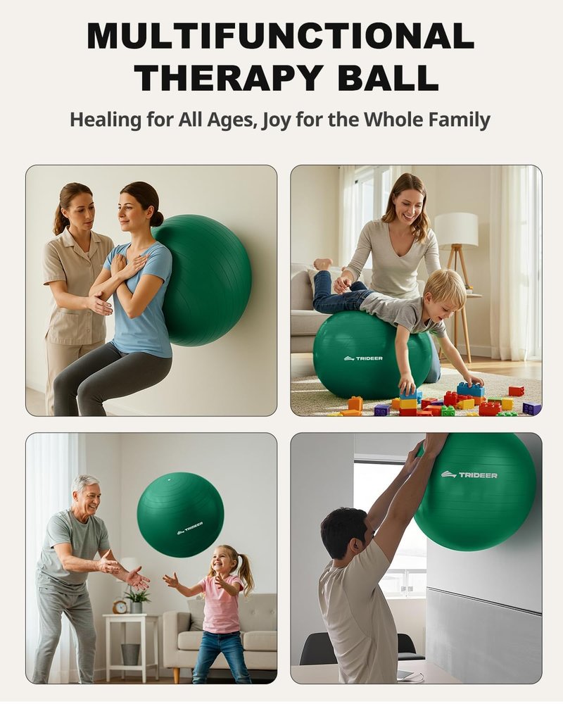 Trideer Exercise Ball for Physical Therapy, Yoga, & Workout Fitness - Core Strength, Balance & Flexibility