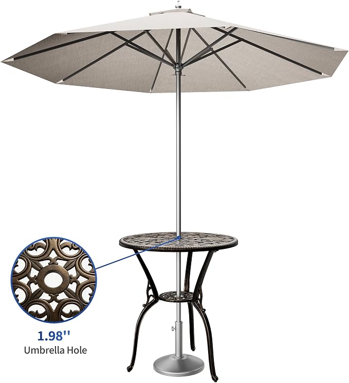 IDEALHOUSE Patio 23''Cast Aluminum Side Table with Umbrella Hole,Outdoor Small Coffee Tables,Anti-Rust Bistro Table,Round End Table,Outdoor Furniture for Indoor,Patio,Garden,Porch,Balcony,Retro Bronze