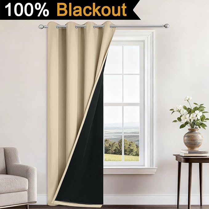 Yakamok 100% Blackout Curtains 96 Inches Long, 2 Thick Layers Heat and Full