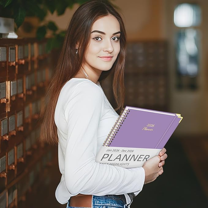 Daily Planner 2026 (8.5" x 11") - Weekly & Monthly Planner (Jan. 2026 - Dec. 2026), Column View Calendar Organizers, Hardcover Agenda Book with Tabs for Office & School, Purple