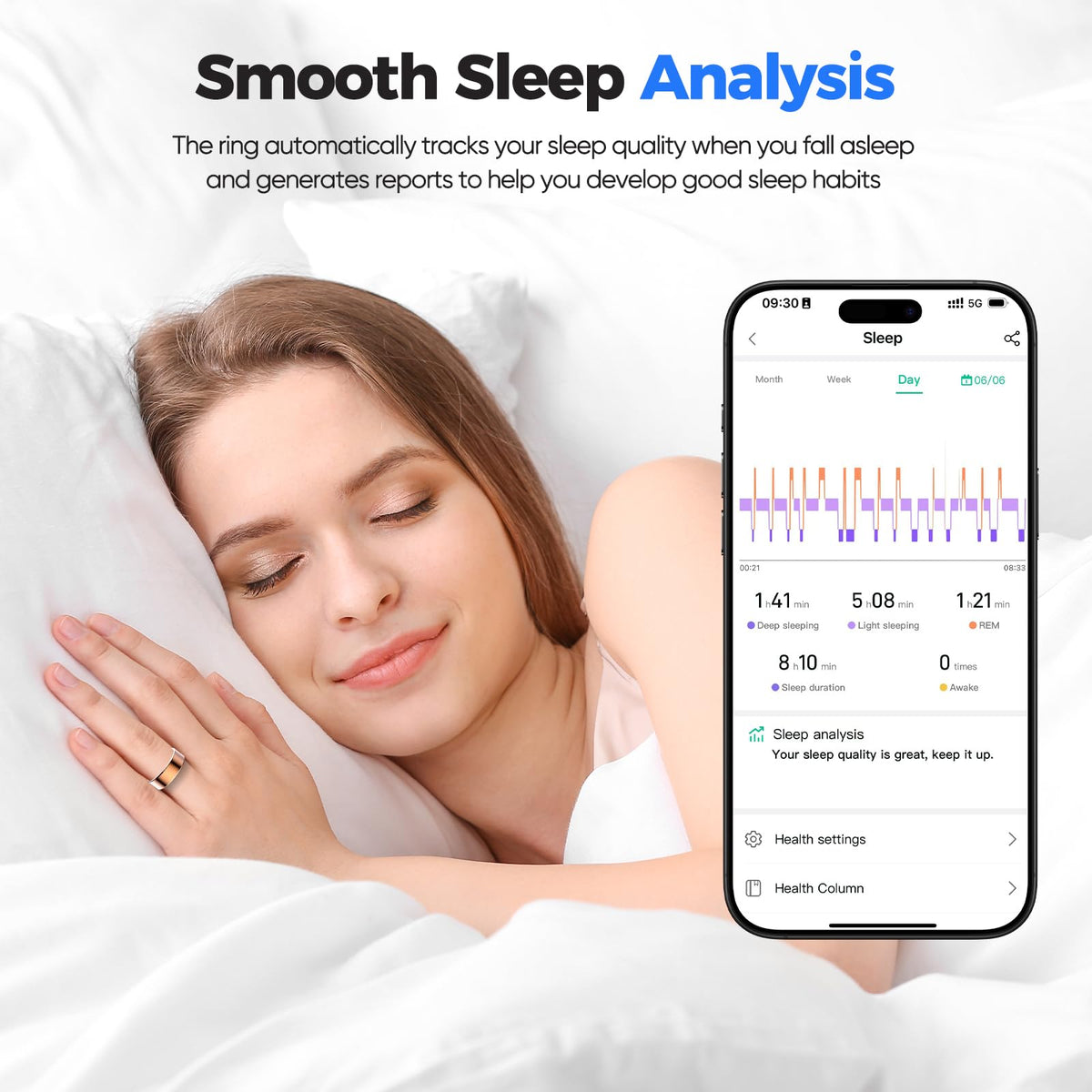 BIEMHA Smart Ring Health Tracker, Sleep/Exercise Monitoring, iOS/Android Compatible, IP68 Water Resistance, No Subscription Required, 5-Day Battery Life, Suitable for Both Women and Men (Silver, 7)