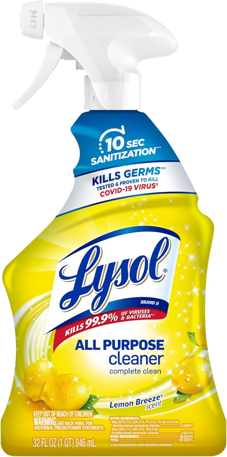 Lysol All Purpose Cleaner Spray, Multi-Purpose Disinfecting Spray, Kitchen & Bathroom Cleaner, Lemon Breeze Scent, 32 Fl Oz