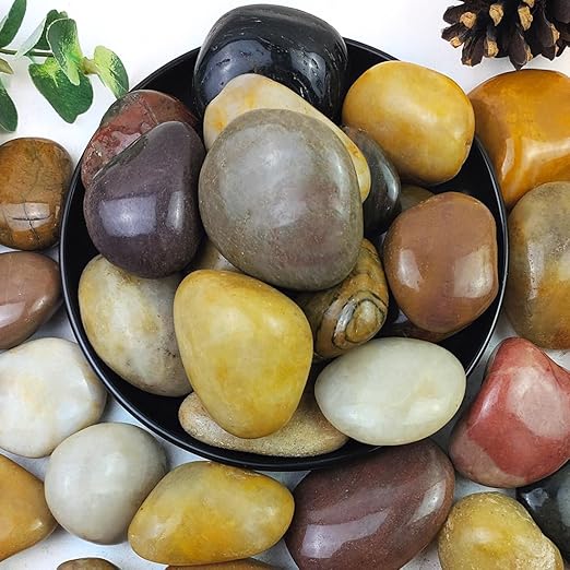 YISZM 10lbs Pebbles for Indoor Plants, 2-3 Inch Mixed Color High Polished Large River Rocks Outdoor Decorative Stones Vase Filler Fish Tank Aquariums Landscaping Garden Outdoor and Indoor DIY