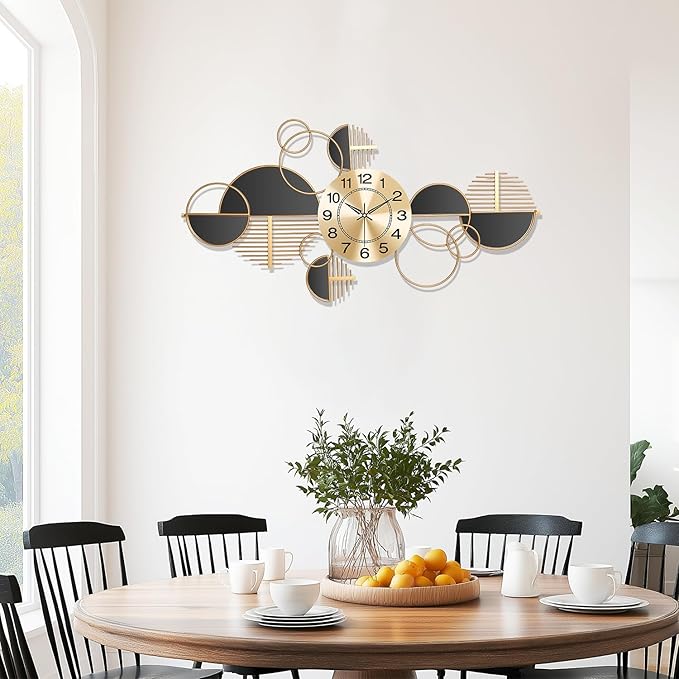 Large Wall Clock, Modern Silent Non-Ticking Metal Wall Art Wall Clocks Battery