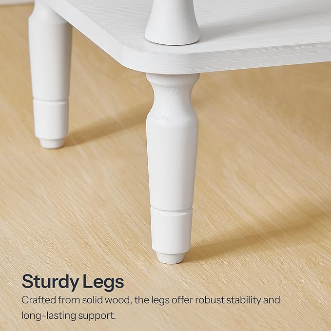 HOOBRO End Table, 2-Tier Small Side Table with Spindle Legs, Nightstand with Storage Shelves, Sofa Side Table, for Small Space, Living Room, Bedroom, White WT189BZ01