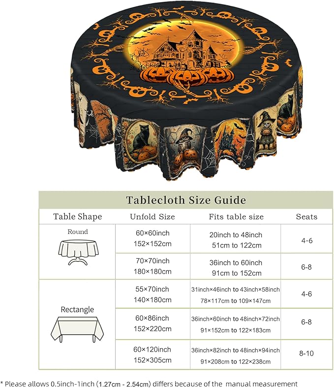 Eikione Round Tablecloth 60inch, Halloween Tablecloth Grimace Waterproof and Wrinkle-Free, Table Covers, Summer Decorations for Home Dining