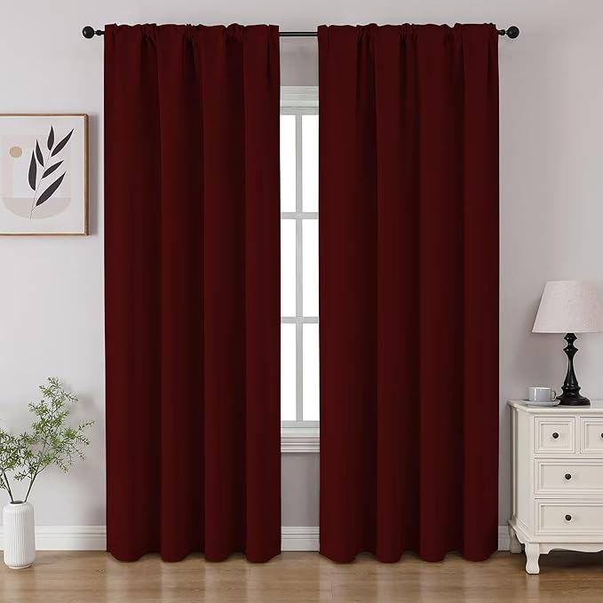 CUCRAF Burgundy Red Blackout Curtains 84 inch Length 2 Panels Set, Rod Pocket