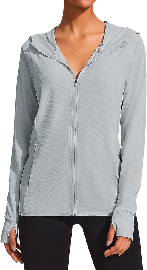 COOrun Women's UPF 50+ Sun Protection Hoodie - Full Zip Long Sleeve Active Jacket for Hiking & Running