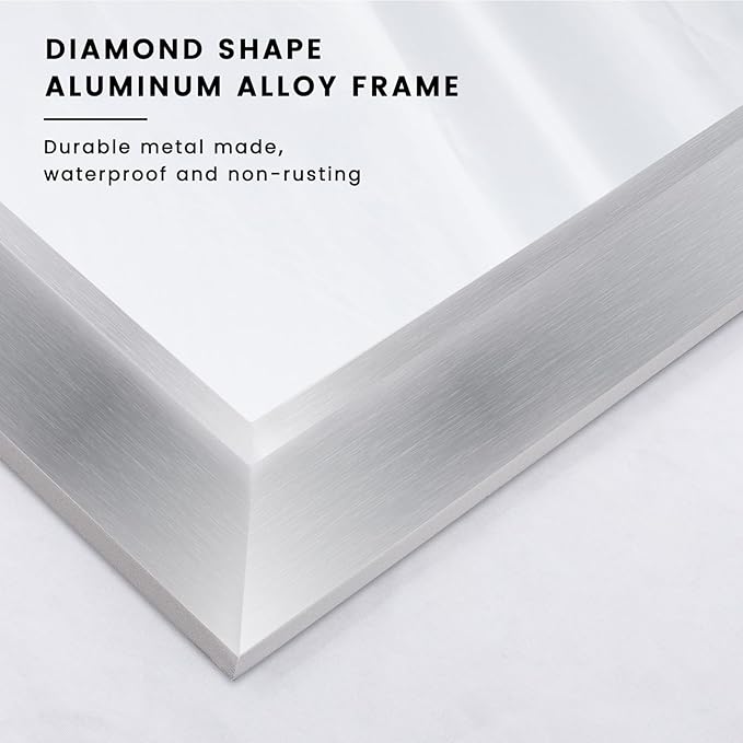 Amorho Bathroom Mirror, 28x32 Inch Silver Thick Metal Framed Wall Mirrors