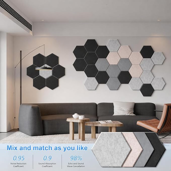 18 Pack Hexagon Acoustic Panels, Self-Adhesive Sound Deadening Panels, Sound