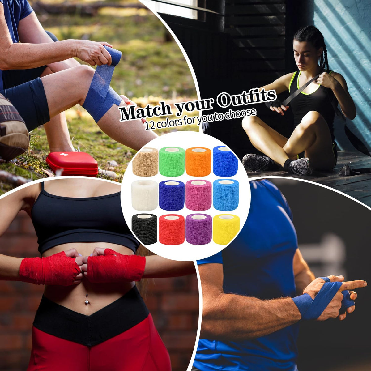 2" Self Adhesive Bandage Wraps, 6pcs Vet Wraps, 6 Colors, 5 Yard Self Adherent Wraps for Sports, Wrist, Ankle and Swelling