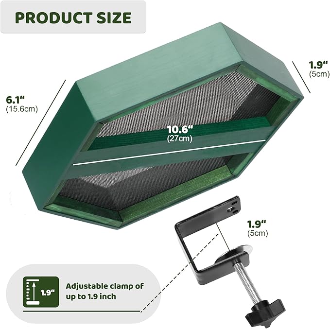 MIXXIDEA Bird Feeder Tray for Railing, Balcony Platform Deck Bird Feeders for Outside, Sturdy Wooden Birds Feeder for Attracting Wild Birds (Green)