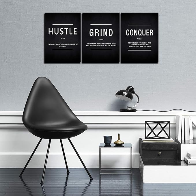 KAWAHONE Grind Hustle Conquer Wall Art, Success Canvas Painting Wall Decor