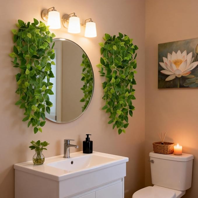 CEWOR 2pcs Fake Hanging Plants for Room Decor, 3.6ft Artificial Ivy Pothos Vine