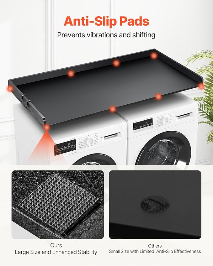 VEVOR Washer Dryer Countertop, 54" x 27" Wooden Washer and Dryer Countertop, Water-Resistant Laundry Machine Topper Cover with Anti-Slip Pads, for Laundry Room Organization and Storage, Black