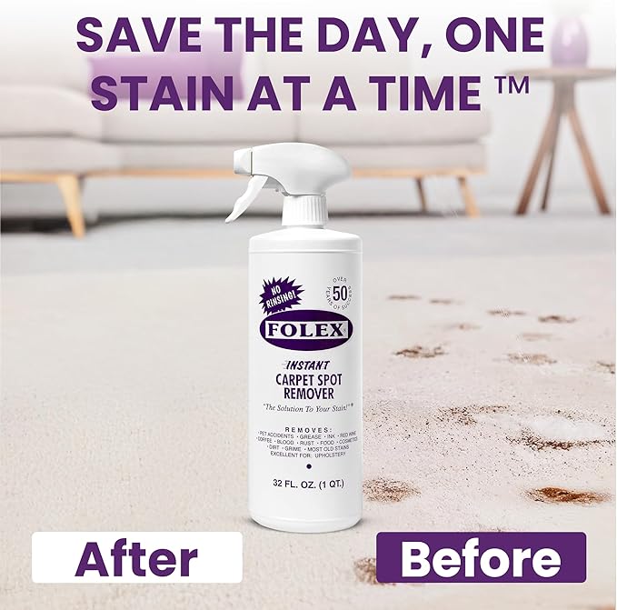FOLEX Instant Carpet Spot Remover 128 oz - Powerful Stain Remover for Carpets, Upholstery & Rugs - Eliminates Pet Stains, Grease, Red Wine, Food, Makeup & More - With Reusable Cleaning Cloth - 2 Pack