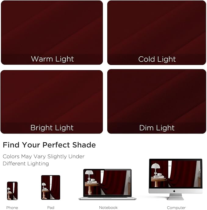 CUCRAF Burgundy Red Blackout Curtains 63 inch Length 2 Panels Set, Rod Pocket