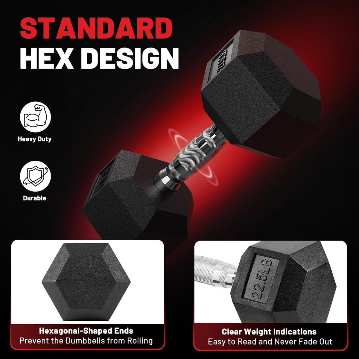 PAPABABE HEX Dumbbell Set - 2.5-125lb Rubber Encased Weights for Home Gym | Ideal for Strength Training
