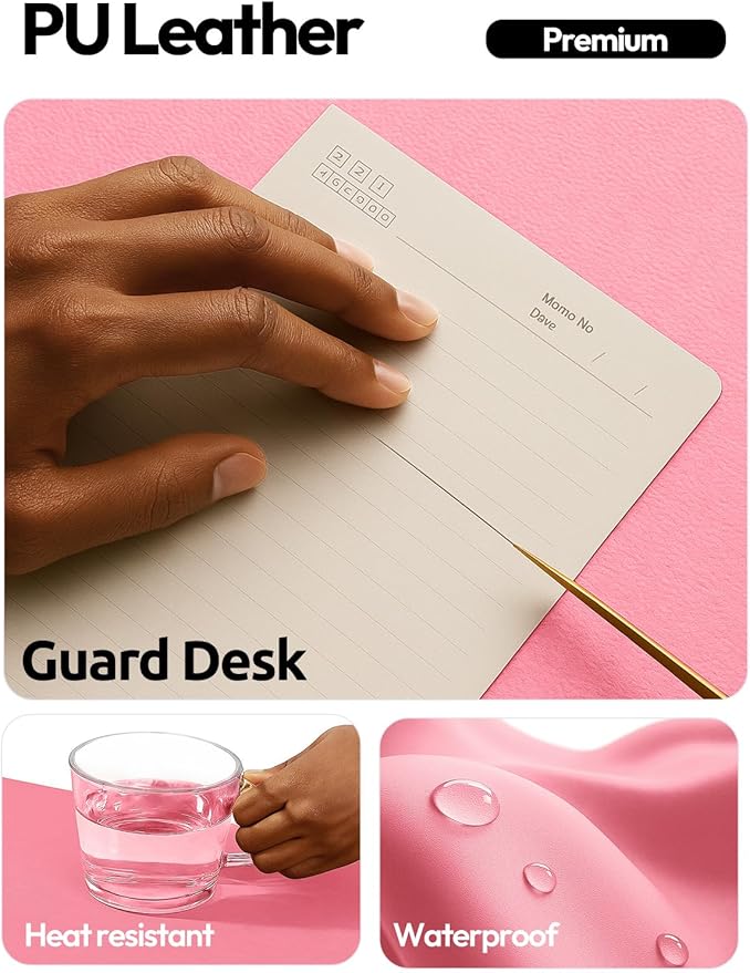 YSAGi Leather Desk Pad Protector, Office Desk Mat, Large Mouse Pad, Non-Slip PU Leather Desk Blotter, Laptop Desk Pad, Waterproof Desk Writing Pad for Office and Home (Pink, 47" x 17")