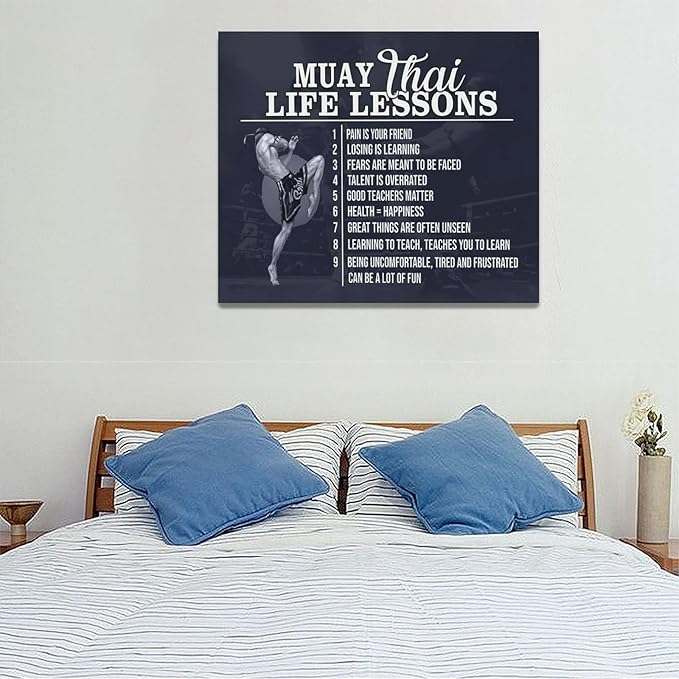 Muay Thai Wall Art Muay Thai Pictures Wall Decor Life Lessons Canvas Prints Boxing Decorations Painting Framed Artwork Office Home Decor For Bathroom Bedroom Dining Living Room 24"x20"