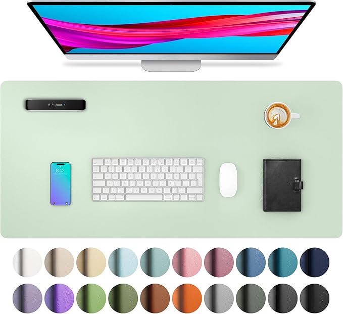 Aothia Large PU Leather Desk Pad Protector – Non-Slip Mouse Pad & Writing Mat for Office/Home, Waterproof, Easy to Clean (31.5" x 15.7", Aqua)
