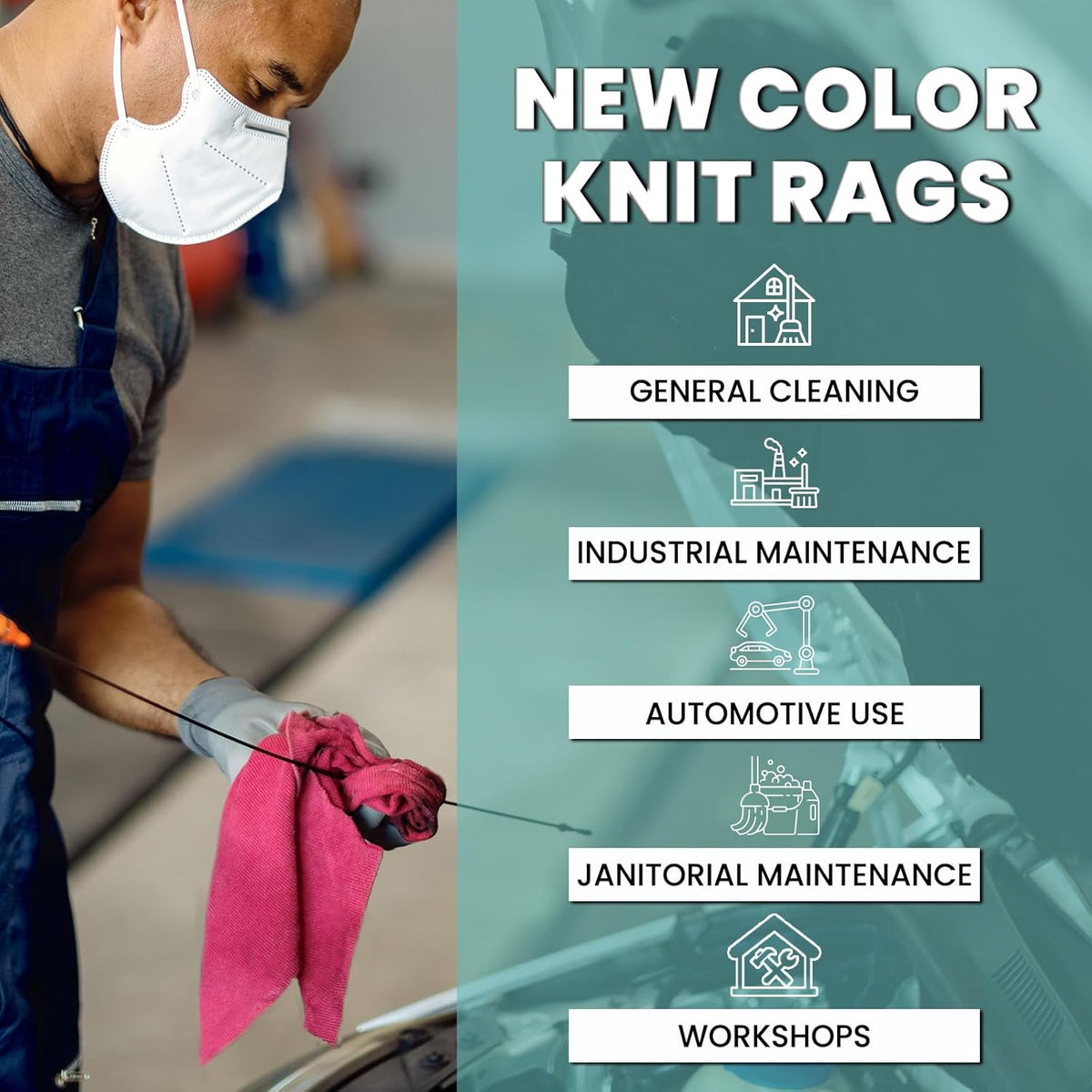 Premium Color Knit Cleaning Rags (25 lbs. Bag) – Shop Rags Bulk for Workshops, Mechanics, Painters, and Home Use, Multipurpose Cotton T-Shirt Rags