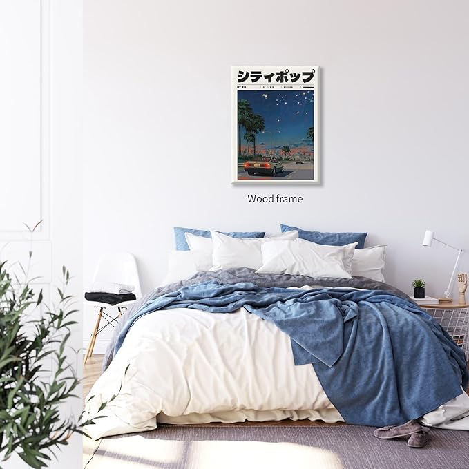 Vintage Japanese Framed Wall Art 90s Vaporwave Aesthetic Print Asian Music