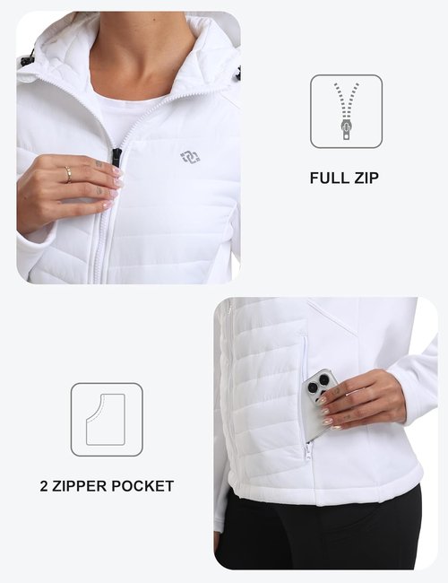MoFiz Women's Lightweight Fleece-Lined Softshell Jacket - Insulated Hooded Puffer Coat