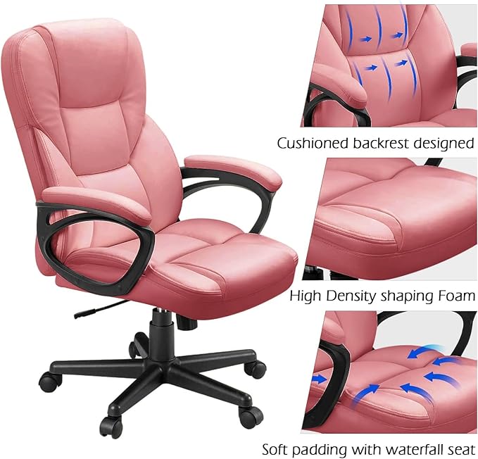 Furmax Office Executive Chair High Back Adjustable Managerial Home Desk Chair, Swivel Computer PU Leather Chair with Lumbar Support (2, Pink)