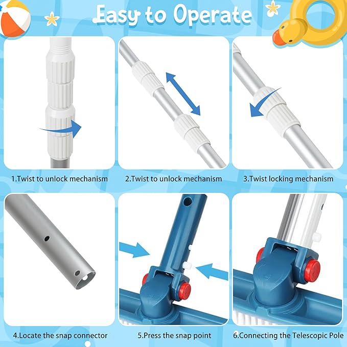 Swimming Pool Pole Telescopic - 15 FT Aluminum Pool Cleaning Pole, Heavy Duty Skimmer Telescoping Tool, Adjustable 3 Piece Extendable Cleaning Equipment for Skimmer Net Brush Vacuum Head Rake