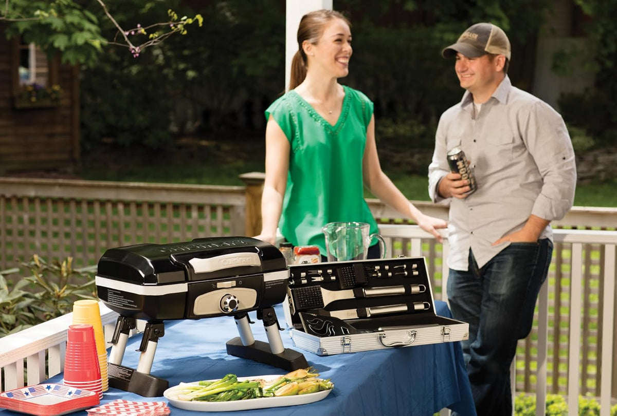 Portable Cuisinart Petite Gourmet Gas Grill - Compact 150 Sq. In. Propane BBQ with 5,500 BTU Burner, Folding Legs & Carry Handles