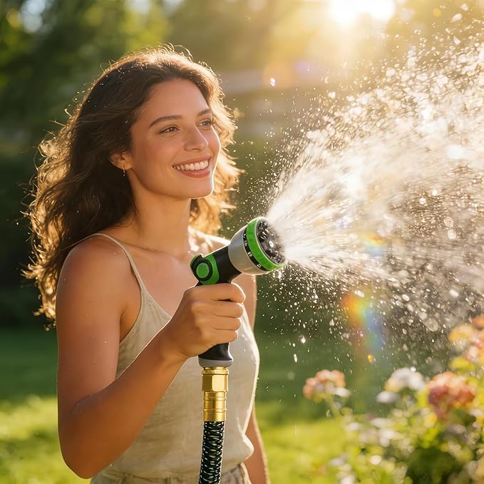 HBife 150ft Garden Hose, Non Expandable Garden Hose with 10 Function Sprayer Nozzle, Flexible Lightweight Water Hose for Yard, Lawn, Car Wash and Outdoor