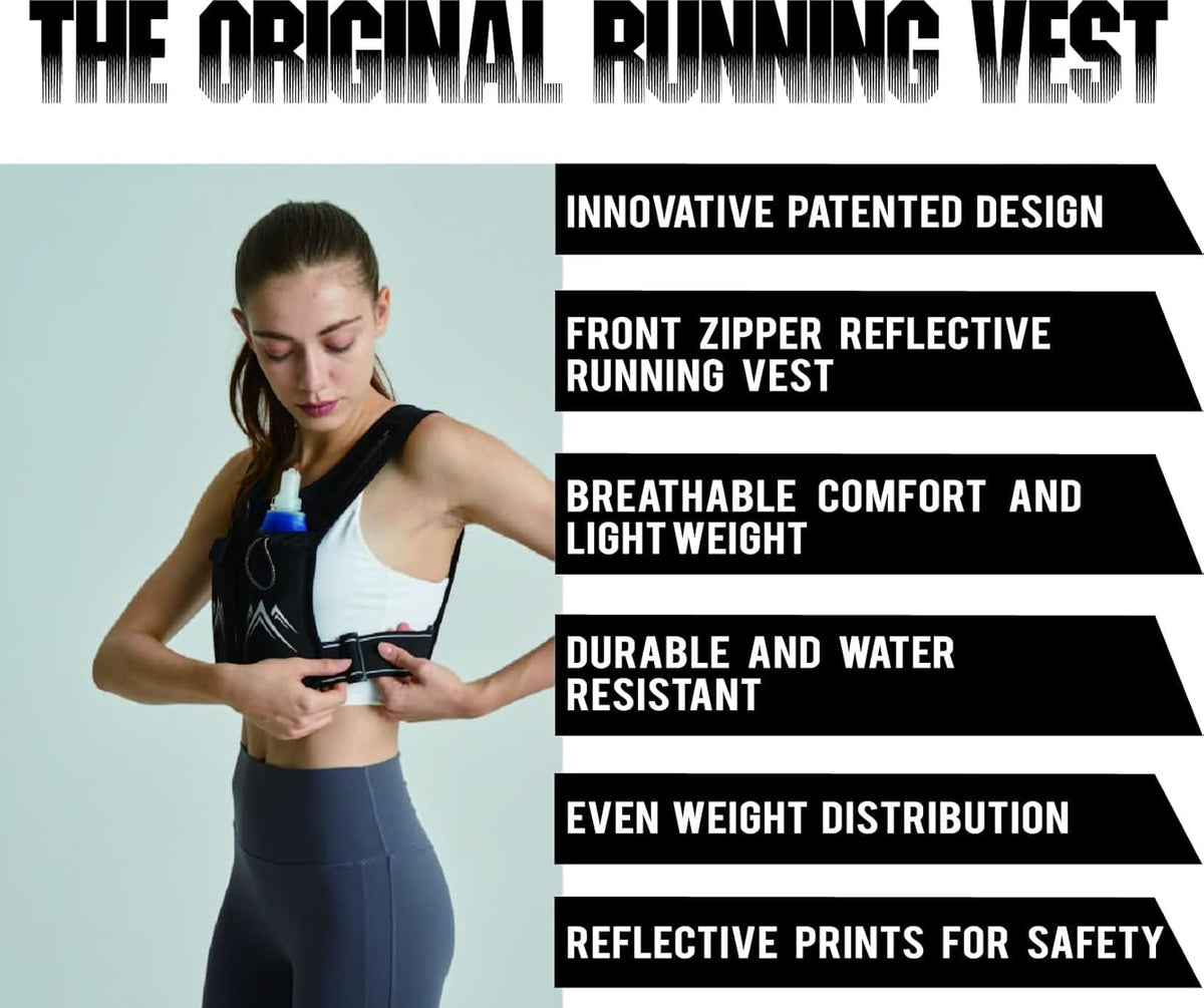 Revali Running Vest - Reflective Zip Design with 500ml Hydration Bottle | Adjustable & Breathable Gear for Men & Women