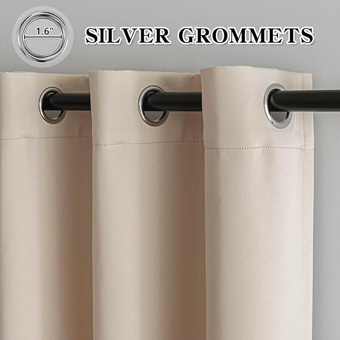 IGEMAEVE Beige Curtains 96 Inch Length 2 Panels Set, Light Filtering Curtains