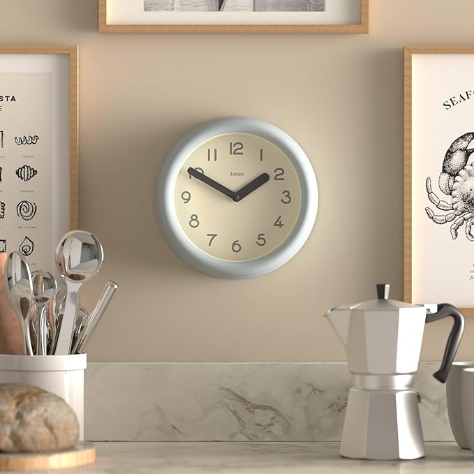 JONES CLOCKS® Fuze wall Clock | Small Round Clock | Pale Blue | Playful Modern