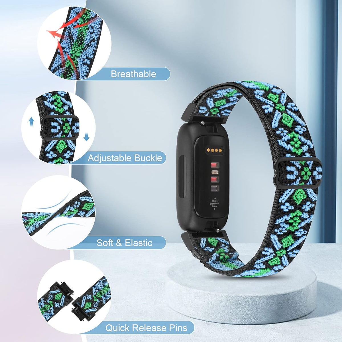 Vodtian 4-Pack Elastic Nylon Loop Bands for Fitbit Inspire 3 | Adjustable Sport Straps for Men & Women