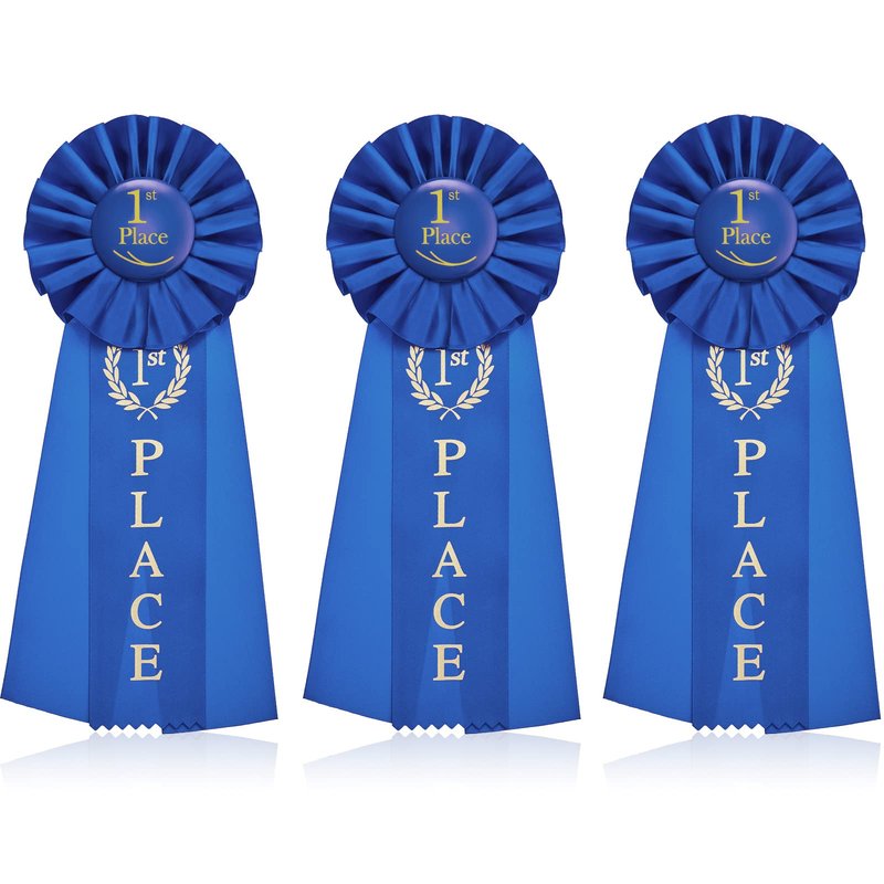 Lewtemi 3 Packs 1st Place Blue Ribbon Award Rosette Ribbon Grand Prize Ribbons Winner Victory Prize Deluxe Recognition Award for Classroom, Competition and Sports Events