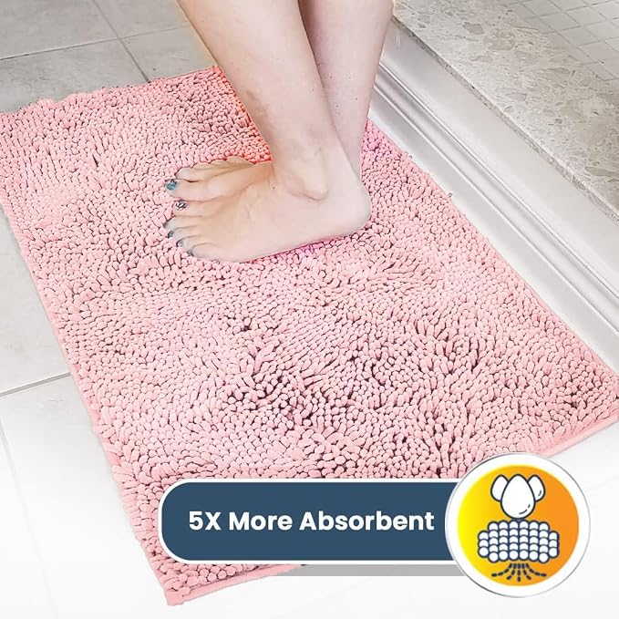 Muddy Mat® | Super Water Absorbent Door Mat Indoor, Microfiber Quick Dry Chenille Entryway Rug, Slip Resistant Front Door Mat, Indoor Mats for Entryway, Machine Washable Pet Rug, Pink 48"x72"