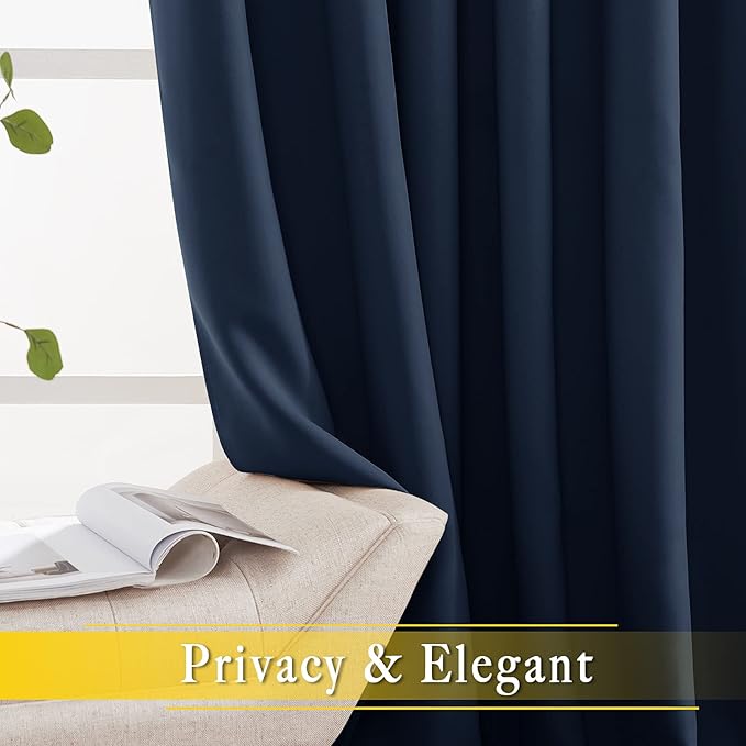 NICETOWN Blackout Navy Blue Curtain 102 inches Long, Grommet Thermal Insulated